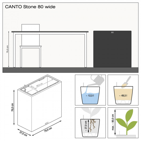 Кашпо Lechuza Canto Stone 80 Wide Графитовый Черный