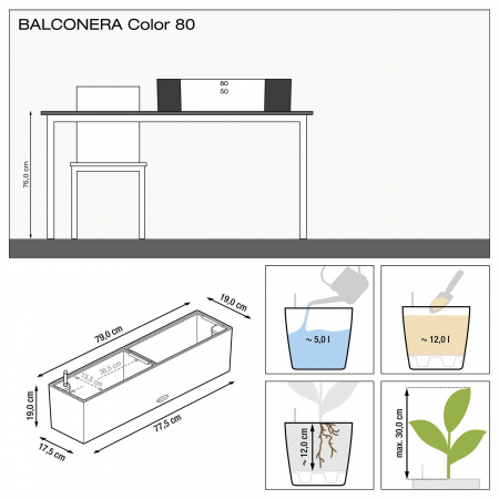 Кашпо Lechuza Balconera Color 80 Светло-Серый