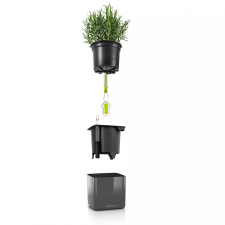 Кашпо Lechuza Cube Glossy 14 Серебристый