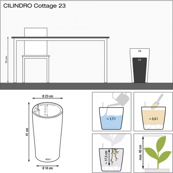 Кашпо Lechuza Cilindro Cottage 23 Мокко