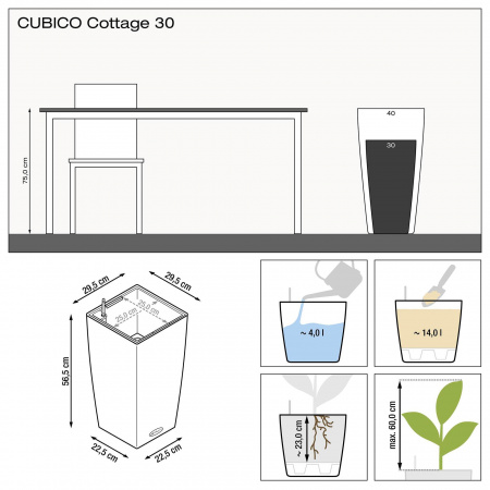 Кашпо Lechuza Cubico Cottage 30 Светло-Серый