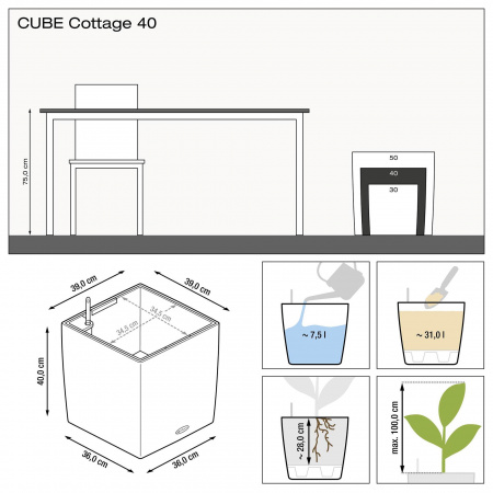 Кашпо Lechuza Cube Cottage 40 Белый