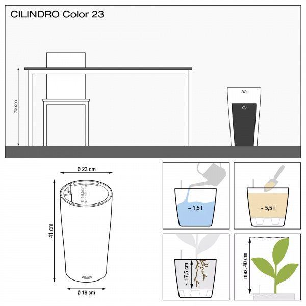 Кашпо Lechuza Cilindro Color 23 Бежевый