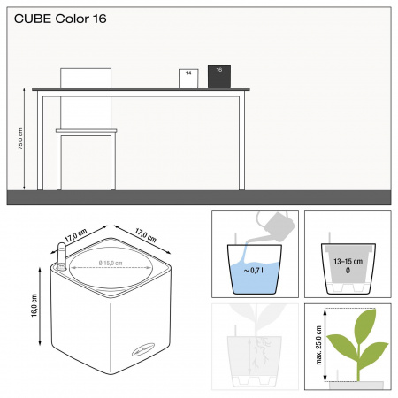 Кашпо Lechuza Cube Color 16 Серый