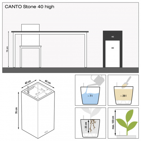 Кашпо Lechuza Canto Stone 40 High Песочный Белый