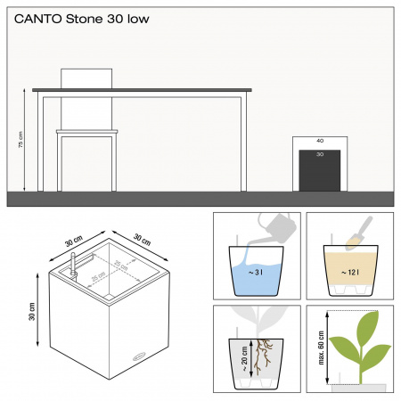 Кашпо Lechuza Canto Stone 30 Low Графитовый Черный
