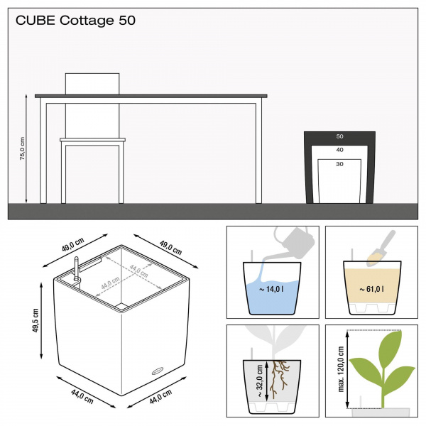 Кашпо Lechuza Cube Cottage 50 Бежевый