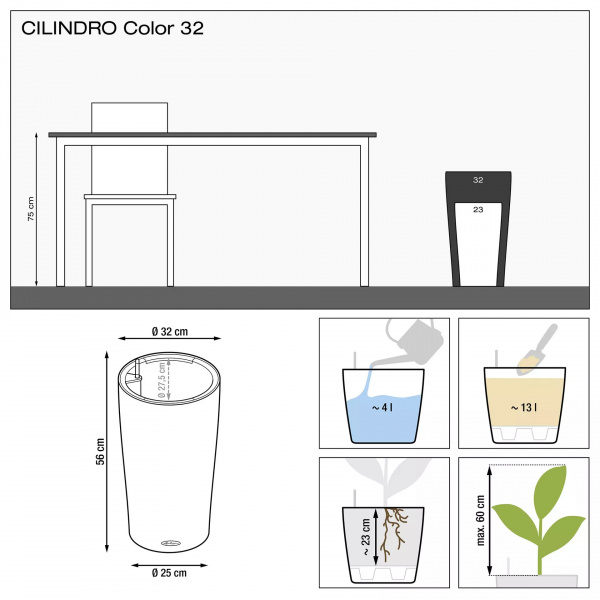 Кашпо Lechuza Cilindro Color 32 Бежевый
