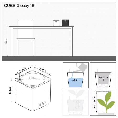 Кашпо Lechuza Cube Glossy 16 Красный