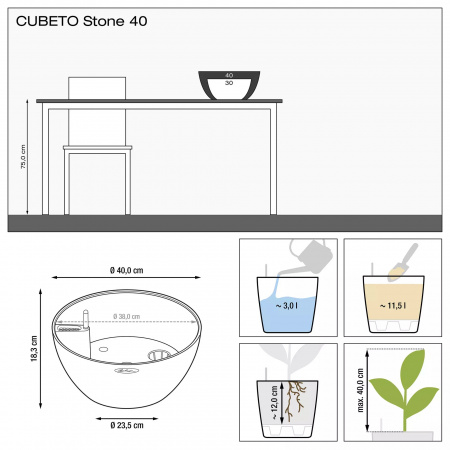 Кашпо Lechuza Cubeto Stone 40 Песочный Белый