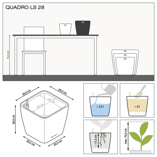Кашпо Lechuza Quadro LS 28 Красный