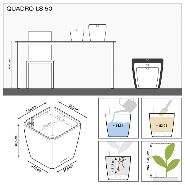 Кашпо Lechuza Quadro LS 50 Красный