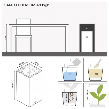 Кашпо Lechuza Canto Premium 40 High Серебристый