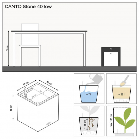Кашпо Lechuza Canto Stone 40 Low Графитовый Черный
