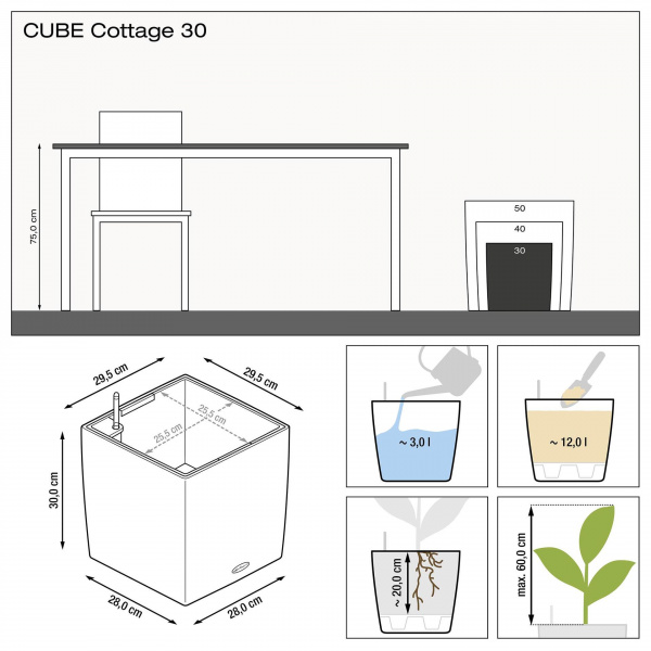 Кашпо Lechuza Cube Cottage 30 Гранит