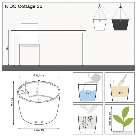Кашпо Lechuza Nido Cottage 35 Бежевый