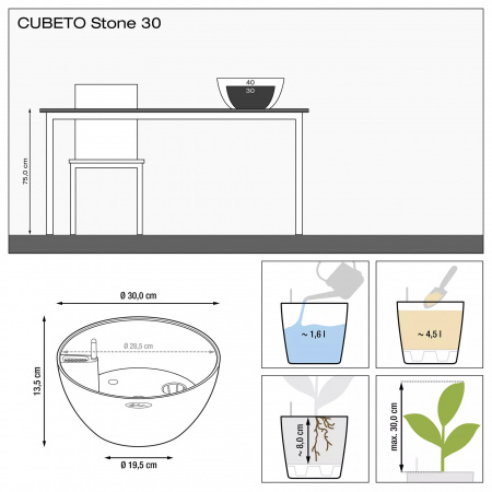 Кашпо Lechuza Cubeto Stone 30 Графитовый Черный