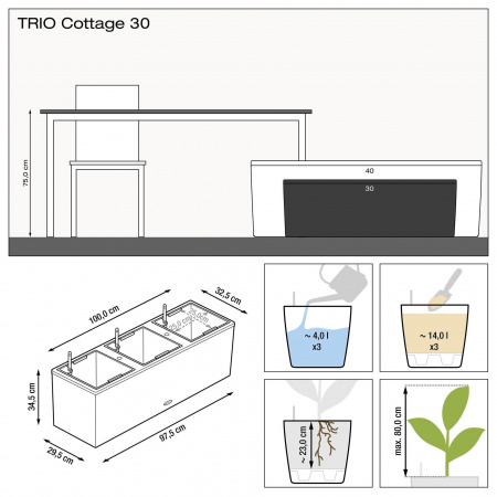 Кашпо Lechuza Trio Cottage 30 Бежевый