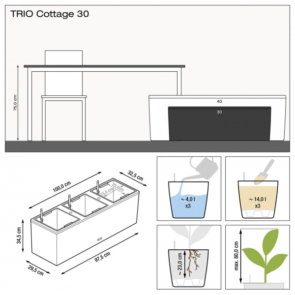 Кашпо Lechuza Trio Cottage 30 Мокко
