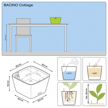 Кашпо Lechuza Bacino Cottage 30 Белый