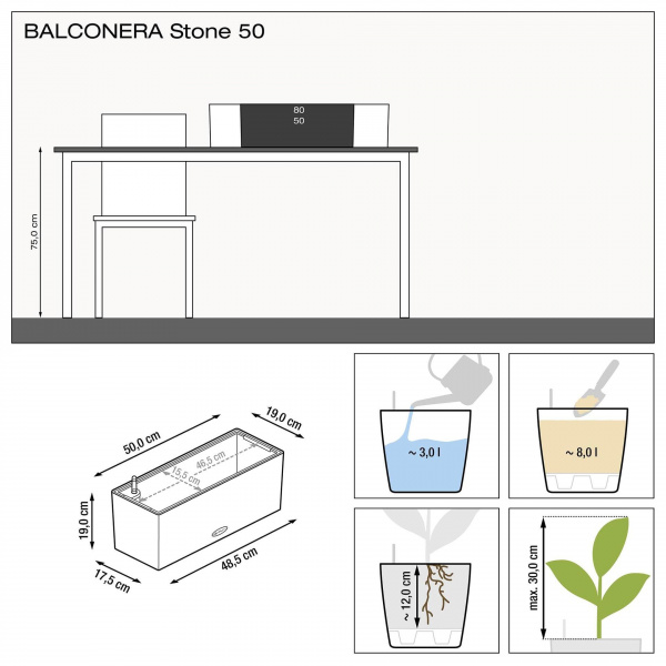 Кашпо Lechuza Balconera Stone 50 Серый Камень