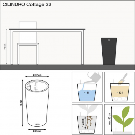 Кашпо Lechuza Cilindro Cottage 32 Бежевый