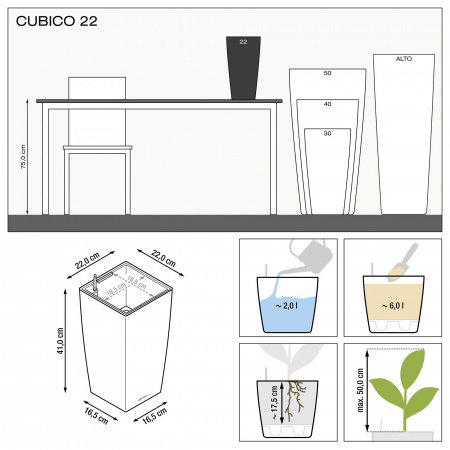 Кашпо Lechuza Cubico 22 Антрацит